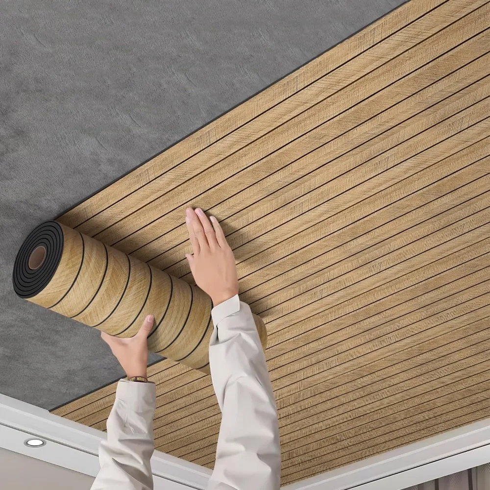 Wood Grain Slat 3D Wall Panel Soundproof SelfAdhesive Wall Sticker Thickened Moisture Resistant Removable PVC Slat Foam Paneling
