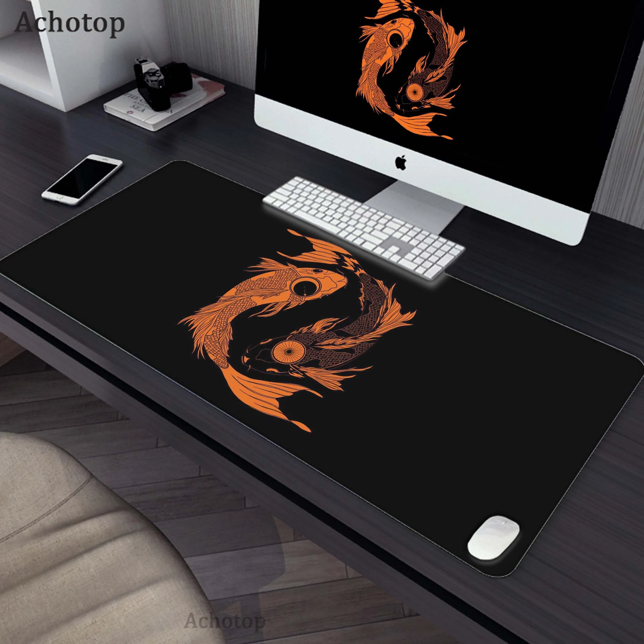 

Mousepad Gaming Setup Accessories Mousepad Yin Yang Koi Fish Pattern Desk Mat Locking Edge MousePad Keyboard Mat Gamer Desk Mat