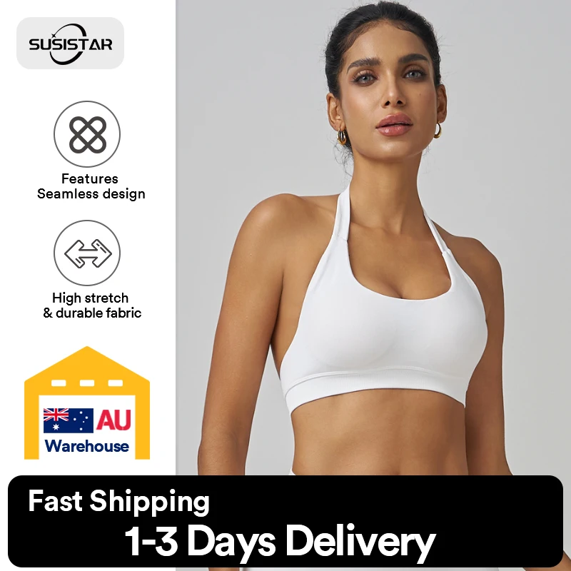 

SUSISTAR Halter Sports Bra for Women Non Padded Strappy Cropped Tops Workout Yoga Crop