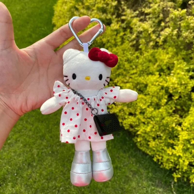 새로운 만화 산리오 롱 레그 헬로 키티 키체인 귀여운 애니메이션 인형 가방 장식 푹신한 키링 소녀 휴일 선물