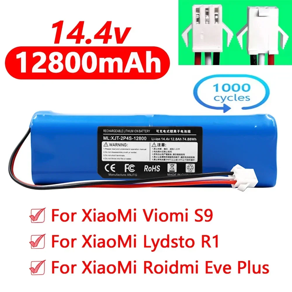 Bateria recarregável do Lítio-íon para o aspirador de pó do robô, 14.4V, 12800 mAh, 18650, m26, 4s2p, pro M9 pro, M8 pro, M7, R1, original