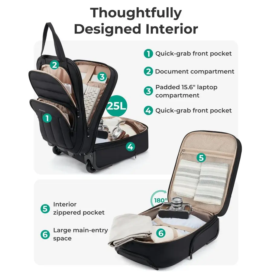 حقيبة حمل تحت المقعد مع عجلات، أمتعة تحت المقعد مقاس 16 بوصة، حقيبة سفر خفيفة الوزن للنساء، شخصية #5