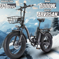 E-bike KETELES KF9 1000W Motor 35AH Removable Battery Folding Electric Bicycle  20*4.0 Inch Fat Tire Snow Mountain Electric Bike