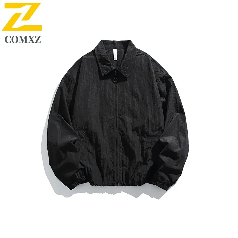 

COMXZ 2025 Мужская водонепроницаемая прочная клетчатая куртка с воротником-стойкой, осеннее легкое дышащее свободное повседневное уличное пальто