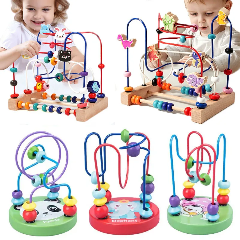 Juguetes Montessori de madera, círculos de madera, laberinto de cuentas, montaña rusa de alambre, juguetes educativos para niños, rompecabezas de madera, laberinto para niños