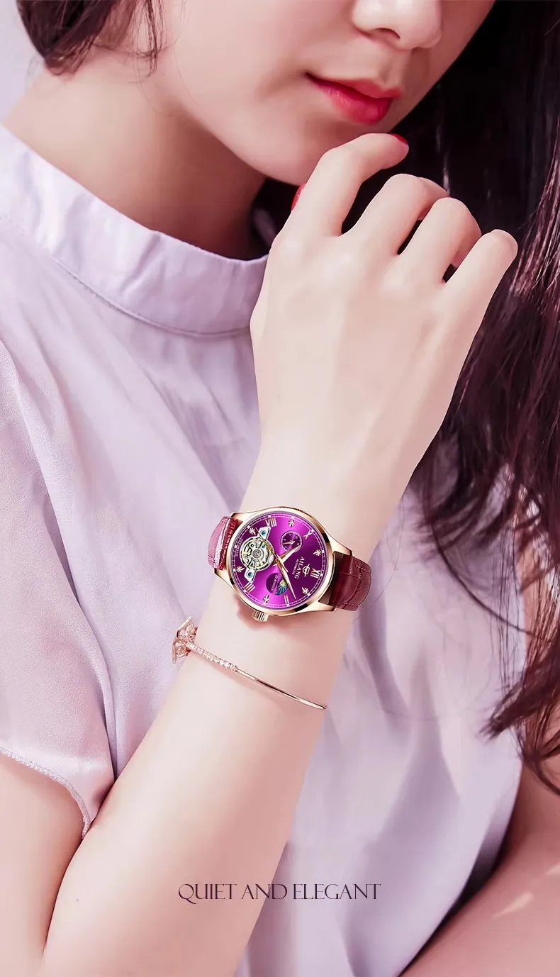 Ms. Ailang brand fashion high-end automatic mechanical watch waterproof hollow moon tourbillon view 4