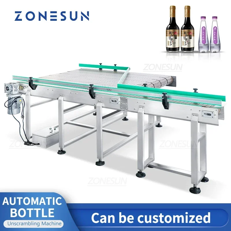 ZONESUN ที่กําหนดเองสายพานลําเลียงขวดคอนเทนเนอร์การเรียงลําดับวัสดุขนส่ง Unscrambler Feeding Mass สายการผลิต ZS-CB190