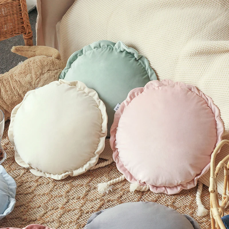 40CM round solid color velvet back cushion cover throw pillow case