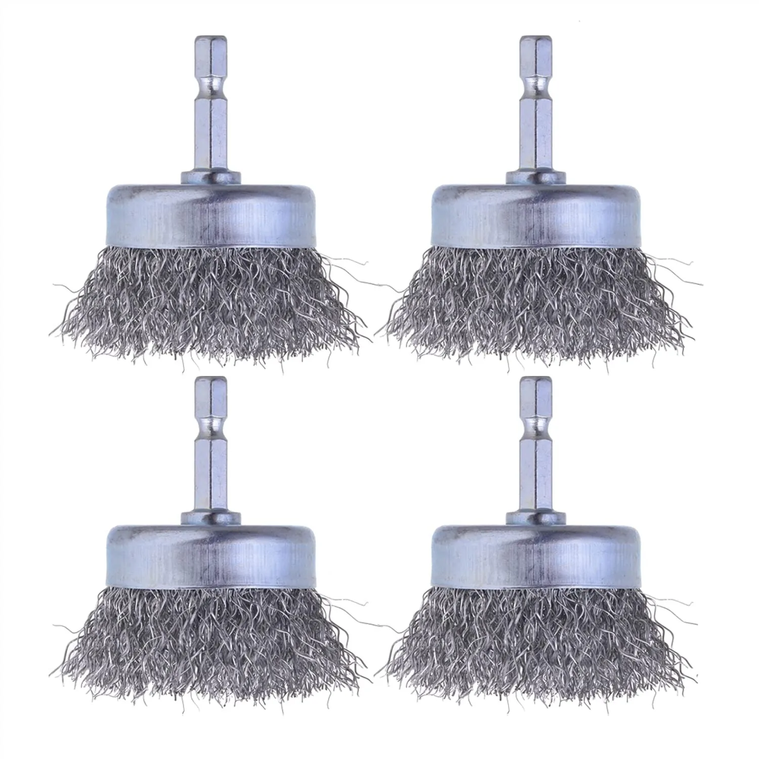 

4 Pcs Wire Cup Brush Set For Drill 1/4 Inch Hex Shank Carbon Steel Attachments Rust Removal