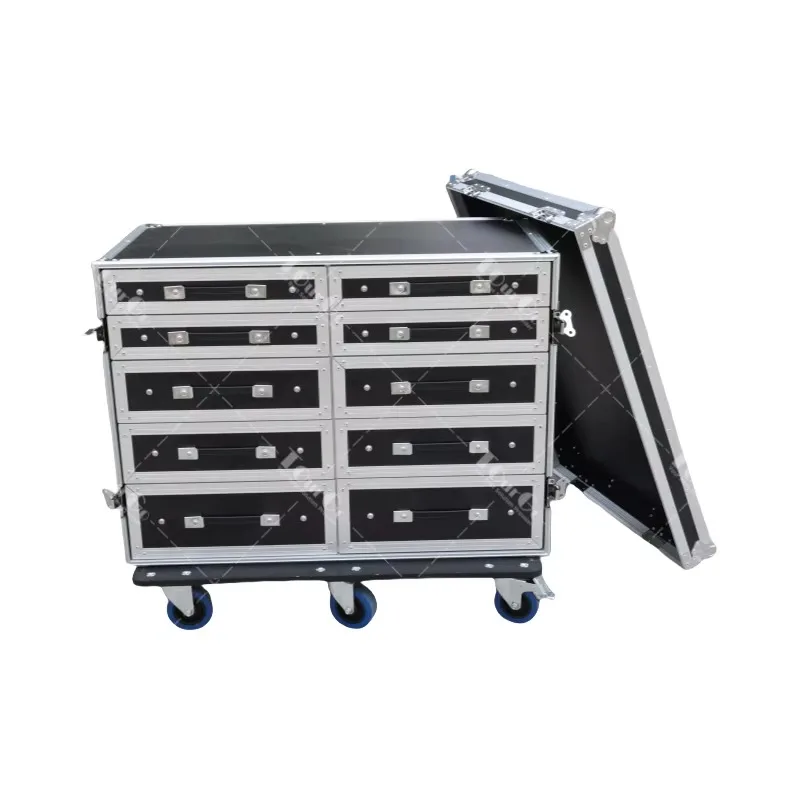 10-Drawers Flight Case Aluminum Alloy Utility Transportation Drawer Case with Table
