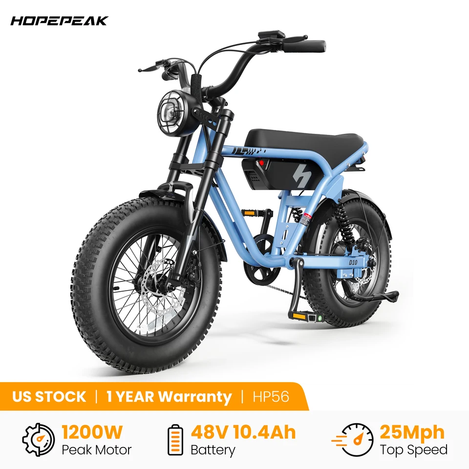 Hopepeak D10 Electric Bike, 16" Fat Tires Electric Mountain Bike, 1500W Peak Motor 48V 13Ah, 25 MPH 60Mi Range Off-Road Ebike with Full Suspension image 1