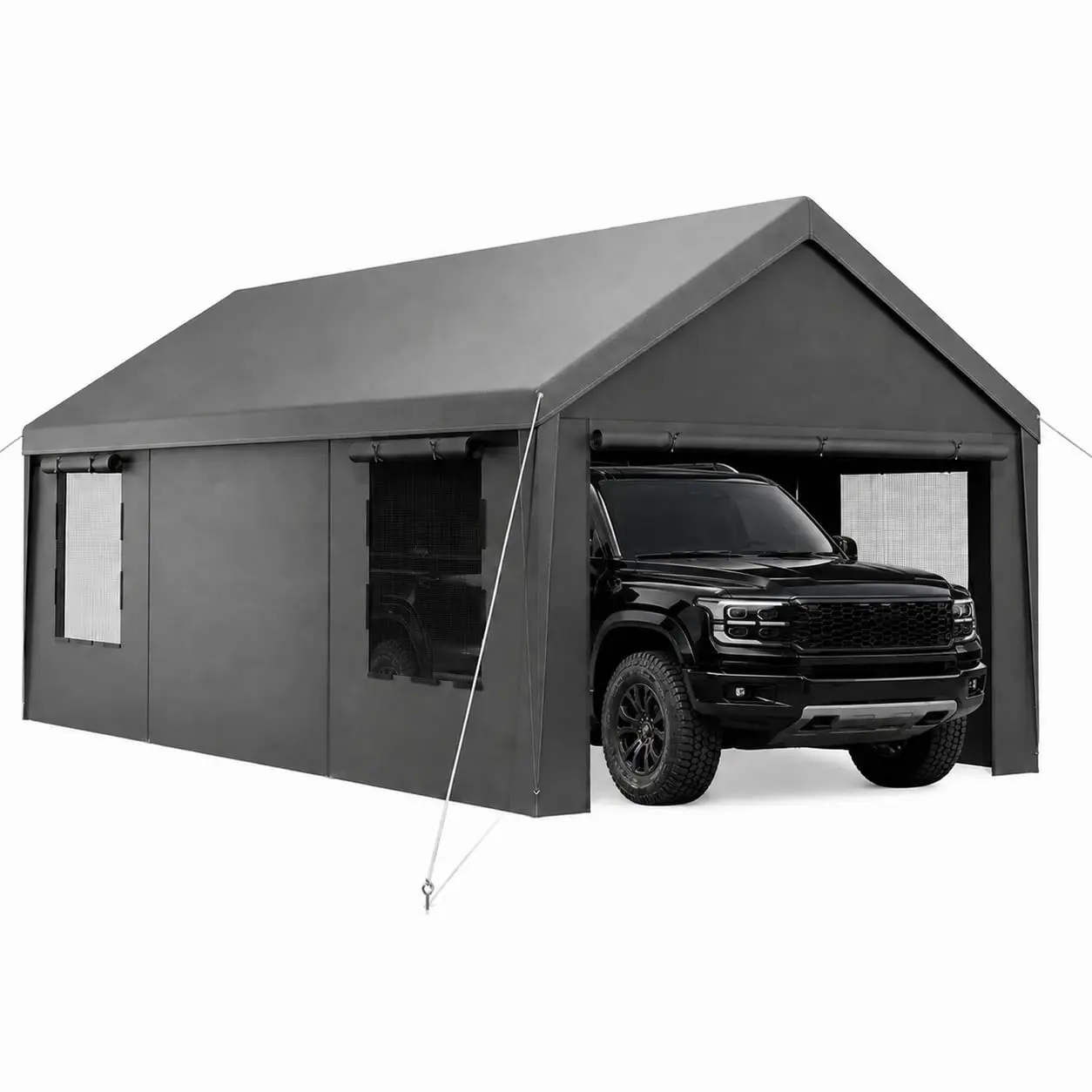 Car Shelter for SUV, Truck, Boat & ATV, Removable Sidewalls & Roll-Up Door, All-Steel Galvanized Frame, Waterproof Sun Cover