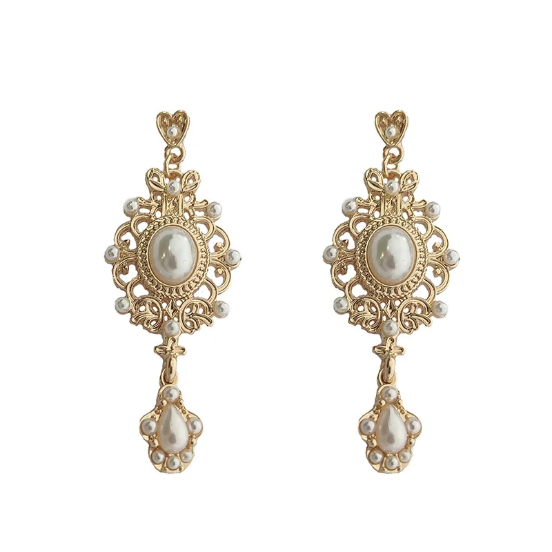 Vintage Palace Baroque Pearl Earrings Temperament Earrings Classical Elegant Pierced Earrings Silver Needle Earrings 264