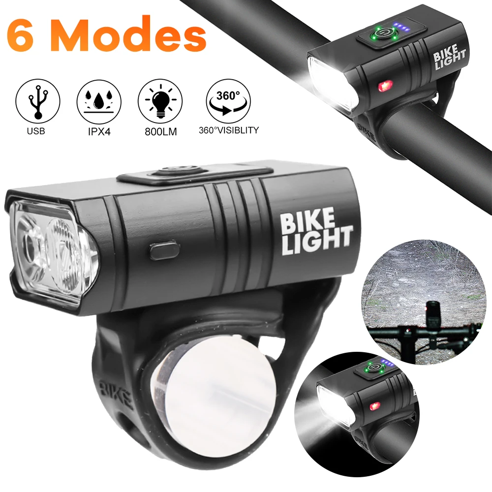 Waterproof Handlebar Headlight 3 Modes USB Rechargeable LED Bicycle Front Light MTB Road Bike Flashlight Bicycle Safety Lamp