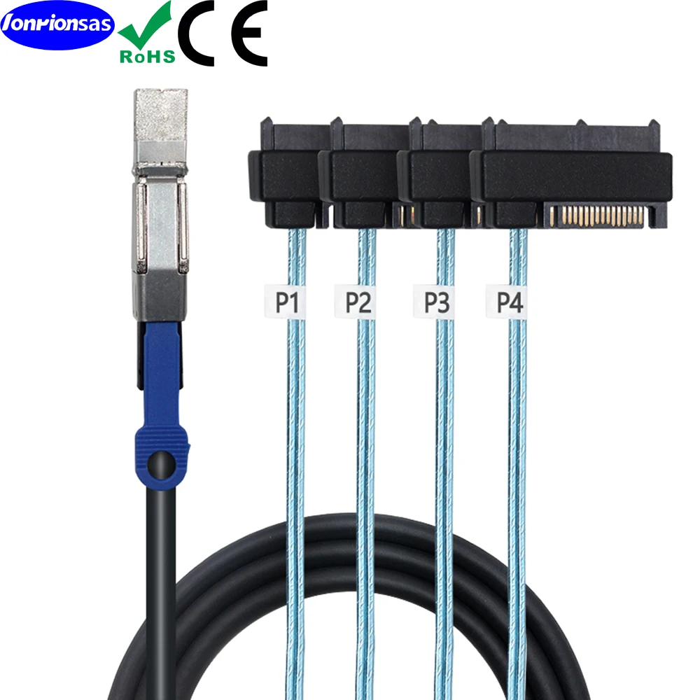 LONRIONSAS#Internale Mini SAS HD SFF-8644 to 4 X 29-Pin SAS SFF-8482 with 15pin SATA Male 2 in 1 Cable