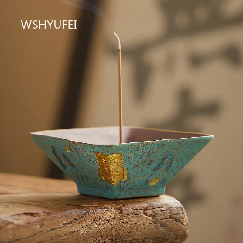 Square Aromatherapy Stove Chinese Ceramic Thread Fragrance Plug Home Zen Fragrance Seat Decor Ornaments High End Incense Burner
