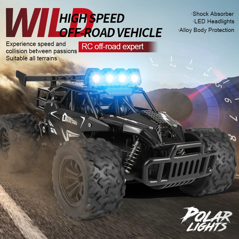High Speed 2.4G RC Car - 20KM/H Alloy Off-Road Buggy with LED Lights Remote Control All Terrain Toy for Kids Boys