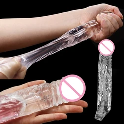 Highly Elastic Crystal Condom Reusable Penis Extender Sleeve Delay Ejaculation Penis Enlargement Intimate Goods Sex Toys For Men