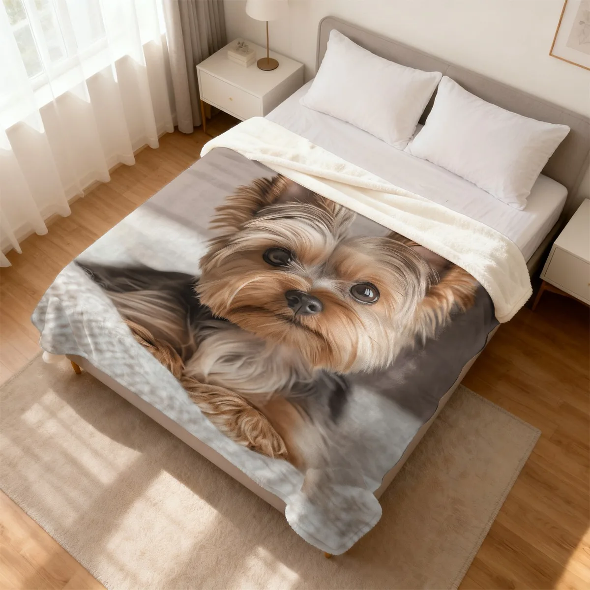 Ultra-Soft Flannel Throw Blanket Cute Yorkshire Terrier Puppy Print Warm Cozy Fleece Blanket for Sofa Couch All-Season Snuggle P