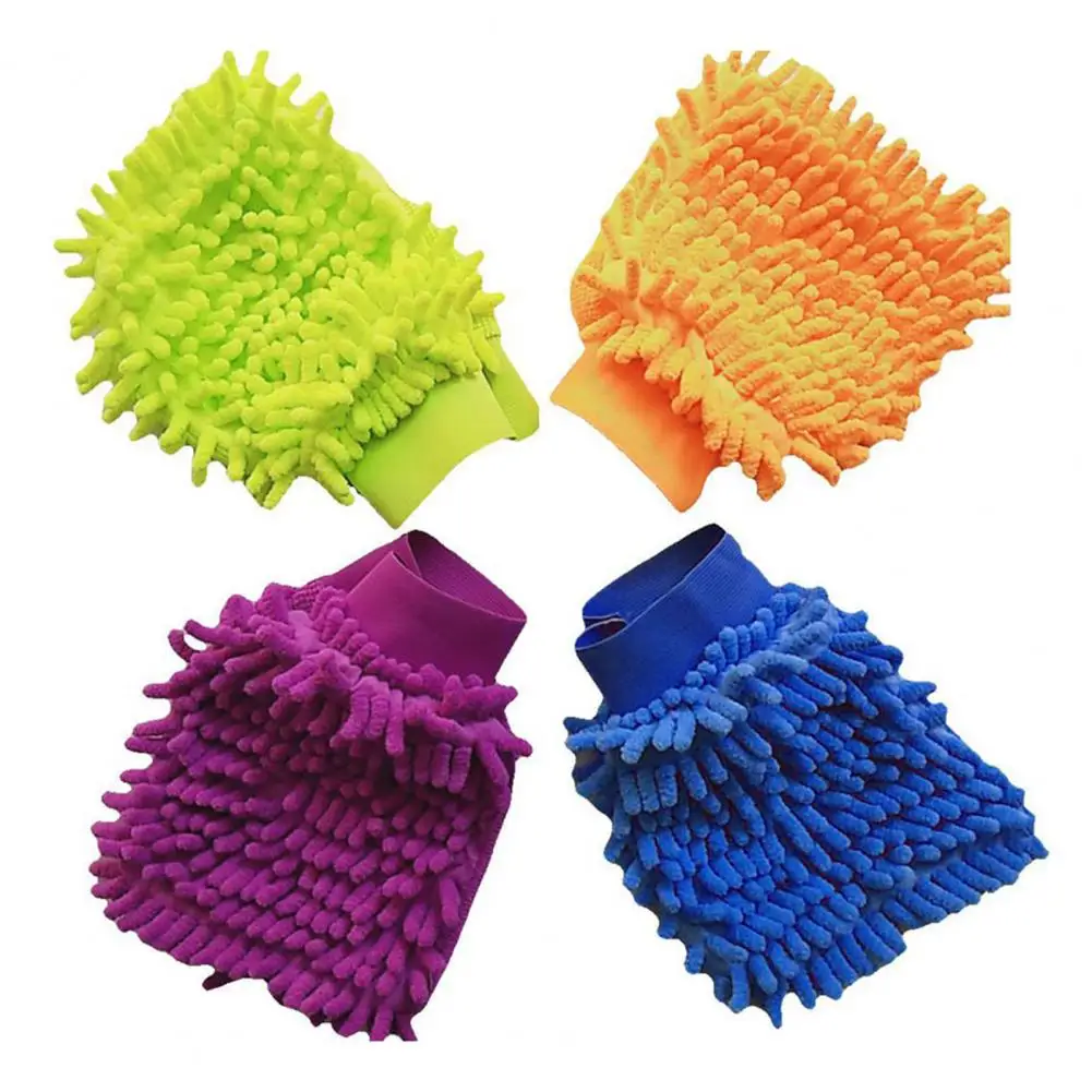 Car Wash Gloves Durable Chenille Fiber Gloves Highly Absorbent Car Wash Mitt for Dirt Removal Lint Free Non-abrasive Glove Wipes