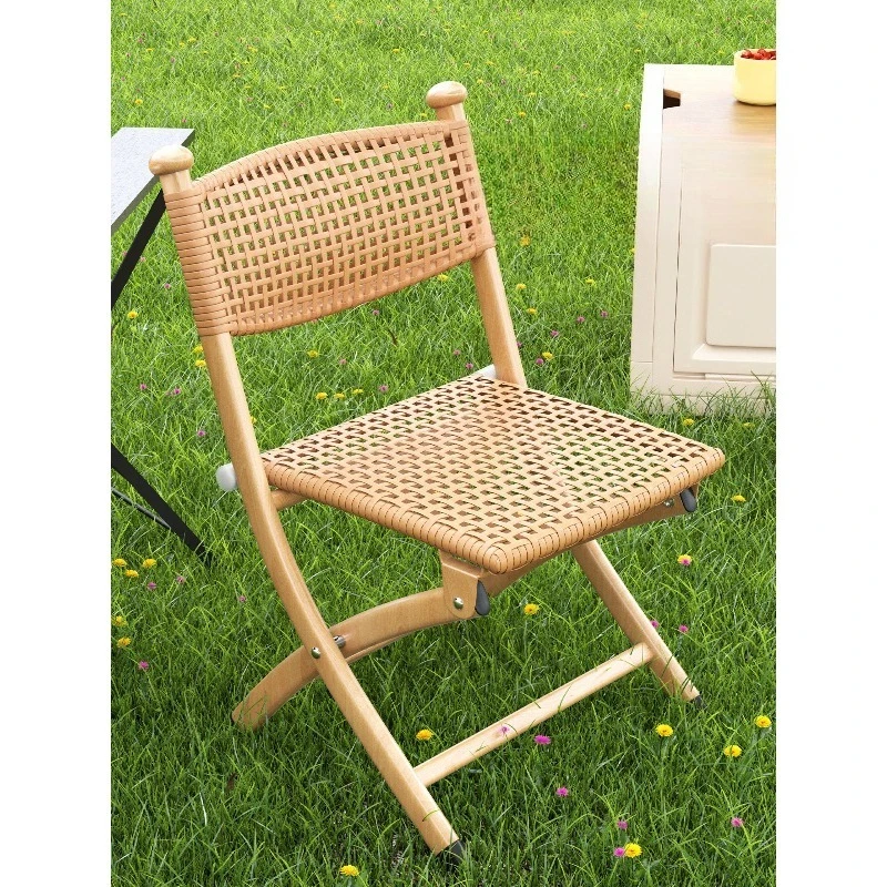 Folding Plastic Rattan Chair Portable Camping Wicker Chair Outdoor Patio Balcony Garden Seating Relaxing Armchair Lightweight