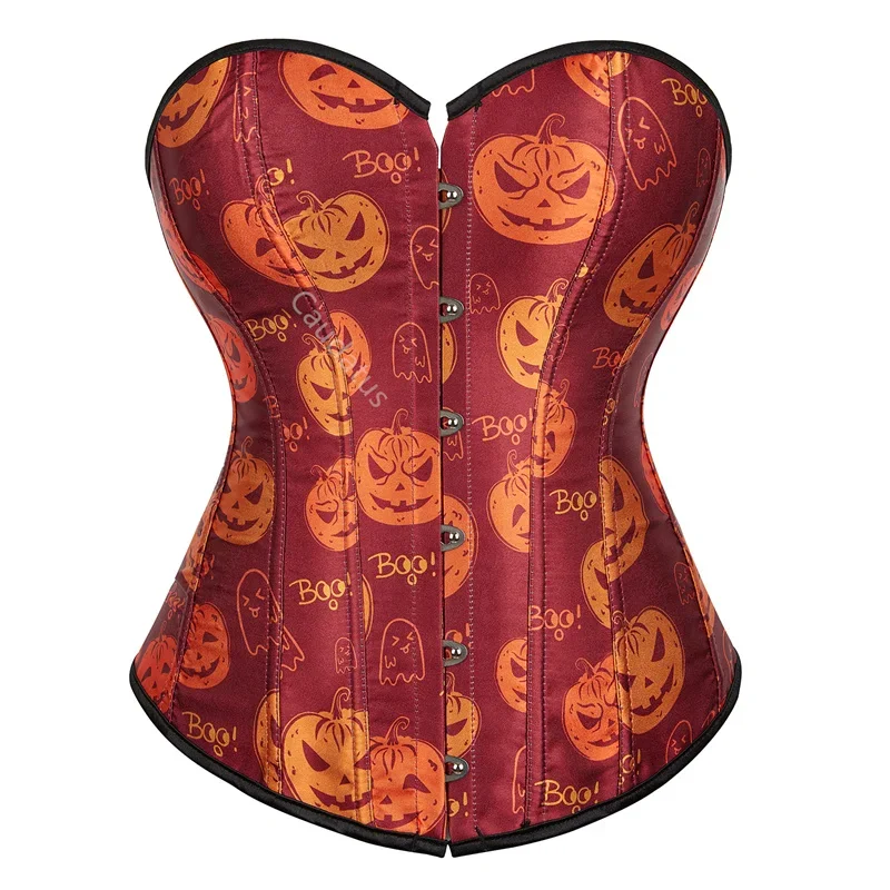 

Corsets Bustiers Plus Size Top Women Pumpkin Skull Print Lingerie Burlesque Costumes Halloween Vintage Style Sexy Red 7XL XS