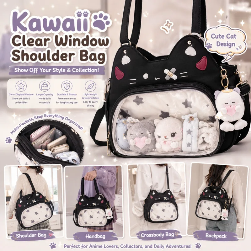 

Back To School Y2K Kawaii Cat ItaBag Backpacks Transparent Nylon Crossbody Shoulder Bag Anime Badge Display Itabag Girls Gift