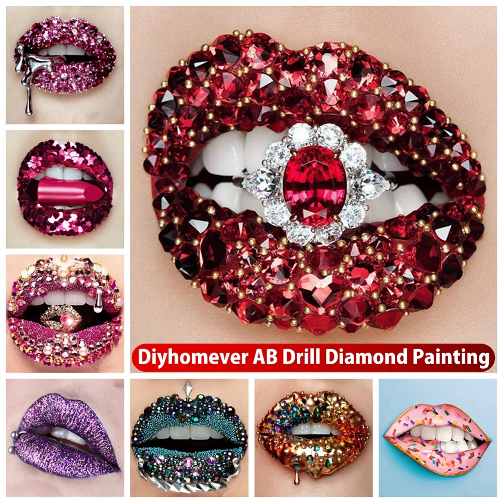 

Jewel Red Lips AB Diamond Painting Embroidery Fantasy Art Cross Stitch Mosaic Pictures Handmade Home Decor 2023 New Collection