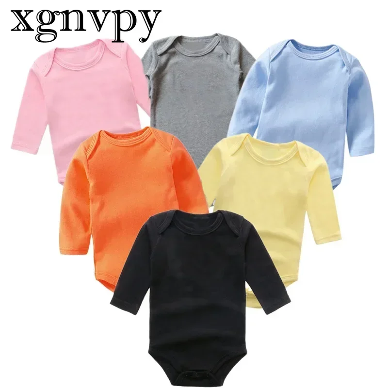 

xgnvpy Baby Clothes Solid Color Boy Girls Romper Newborn Long Sleeve 100% Cotton Jumpsuit Bebe Spring Classic Clothes Tops Tees