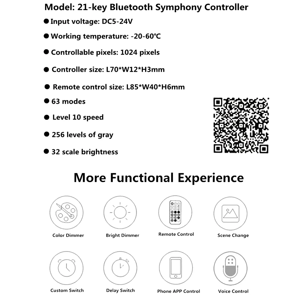 DC5-24V mini RF LED Bluetooth controller power controller, 21 key compatible with Bluetooth remote control, can be directly