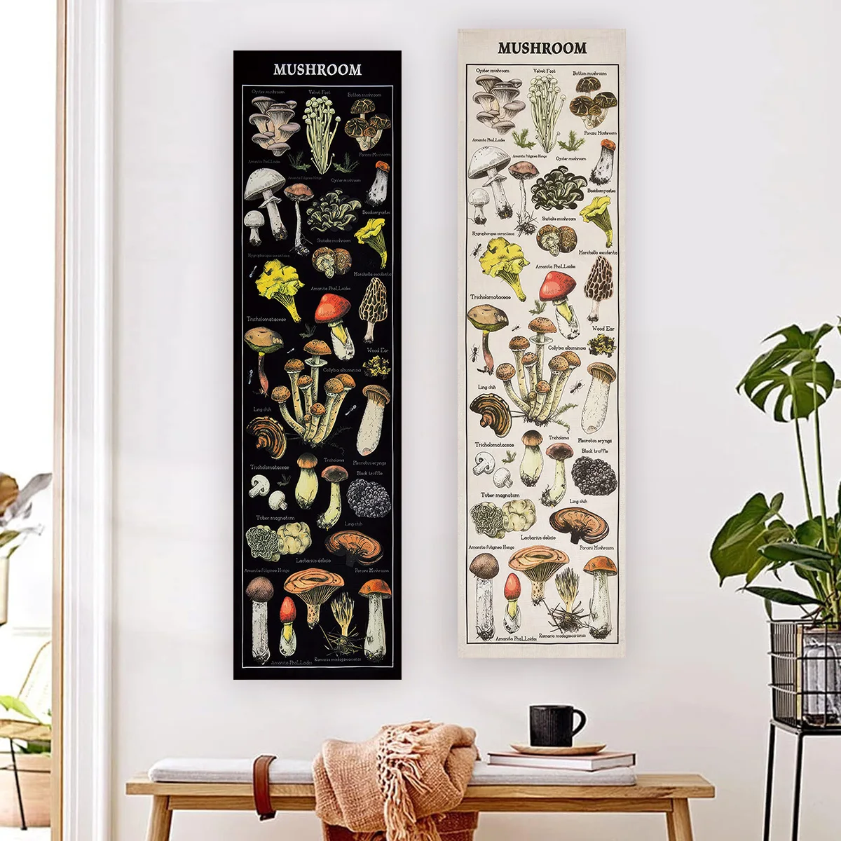 Floral & Plants Chart Vertical Tapestry Mushrooms Wall Hanging Reference llustrative Botanical Art Tapestry Flowers Home Decor