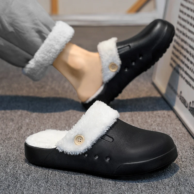 

Winter Cotton Slippers Men Anti-slip Warm Outdoor Solid-color Casual Women Breathable Warm Comfortable Flat Clogs Women
