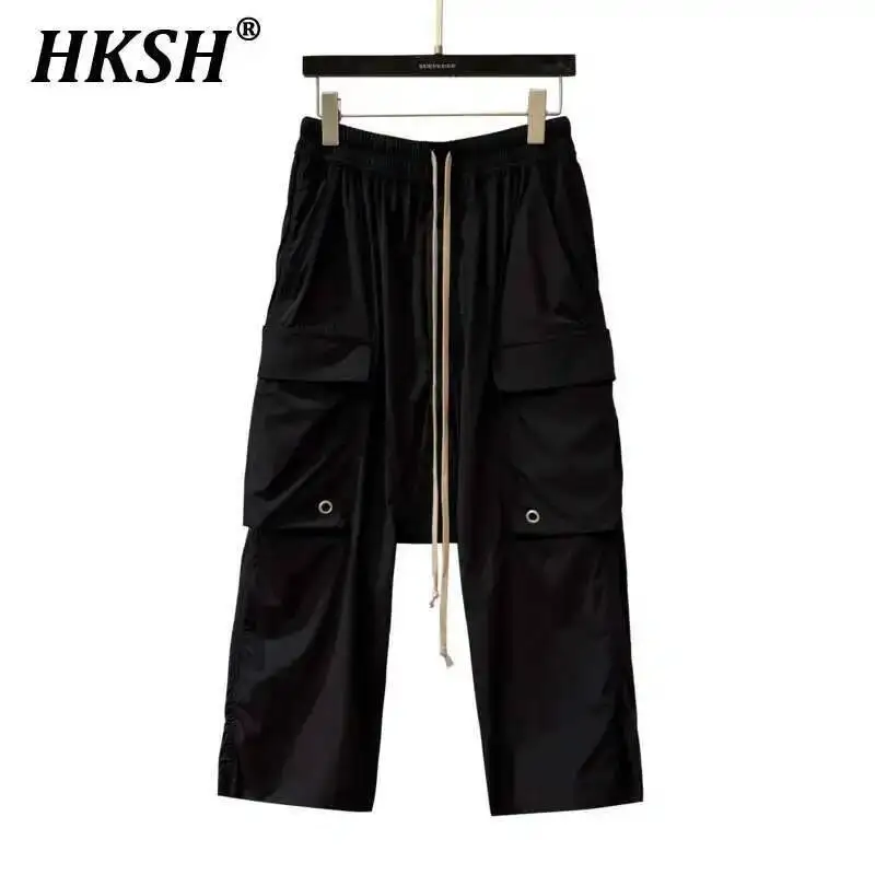 

HKSH Spring Summer New Men's Tide Dark Double Side Pockets Loose Haren Hanging Cross Pants Fashion Chic Y2K Baggy Cotton HK4537