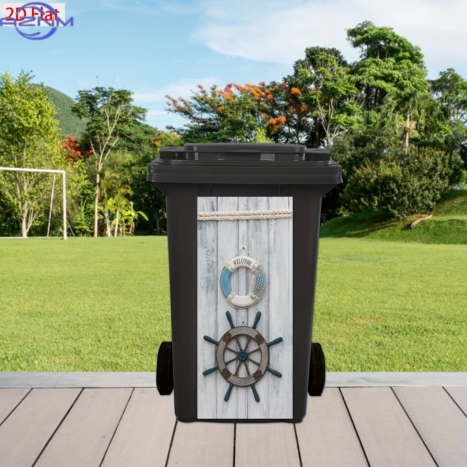 Marine-themed trash can sticker, PVC self-adhesive waterproof decal for creative trash can decoration, size 30x70cm
