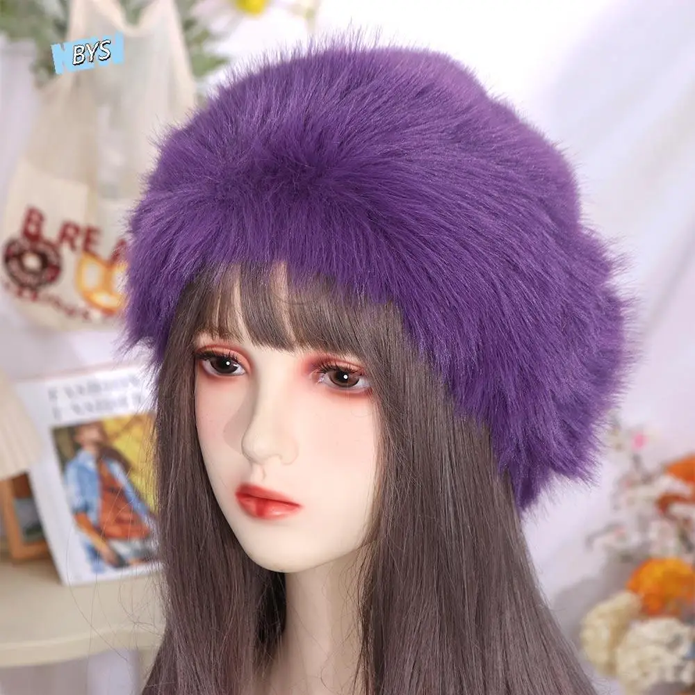 

Trendy Korean Faux Fur Bucket Hat Warm Casual Luxury Plush Hat Snowy Day Thicken Winter Fluffy Hats Lady