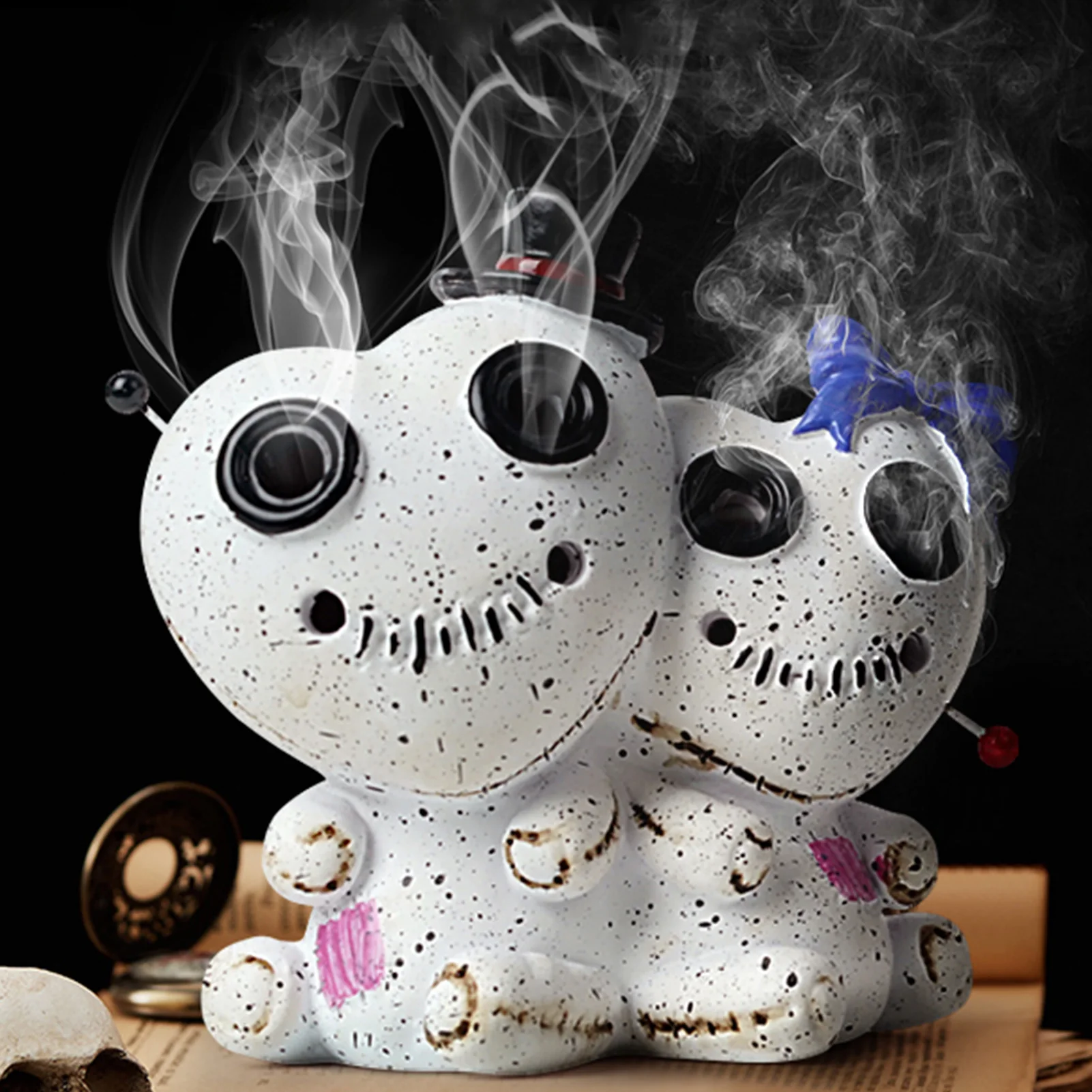 Cute Voodoo Incense Cone Holder with Smokes from Eyes and Mouth Meditation Accessories for Bedroom Living Room Yoga Room