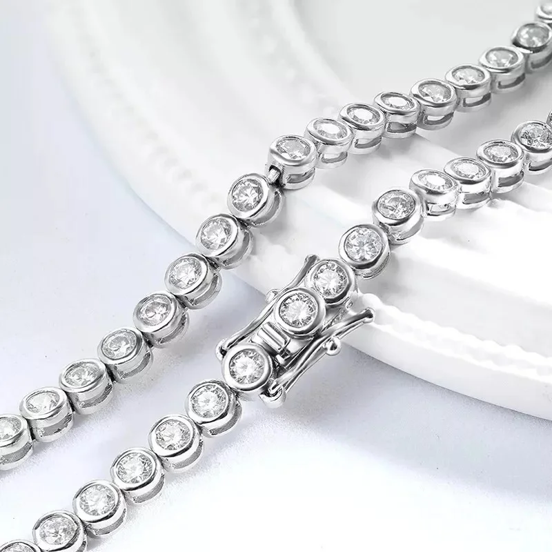 Full 2mm/3mm VVS1 Moissanite Bubble Tennis Necklace For Women S925 Sterling Silver Plated 18k Neck Chain Choker Bracelet Jewelry