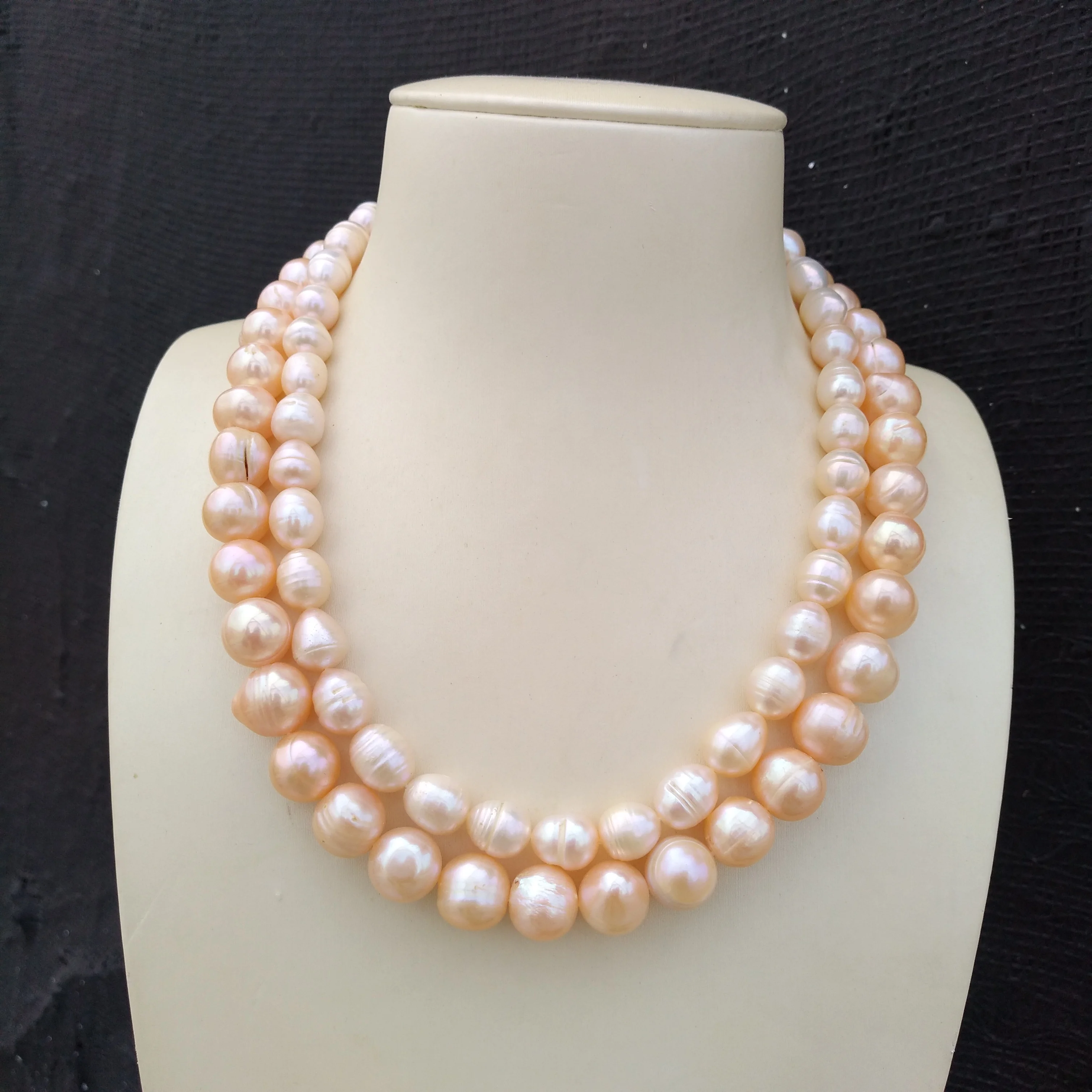 Double Strands Aaa 8-11mm Natural South Sea Pink Pearl Necklace 17