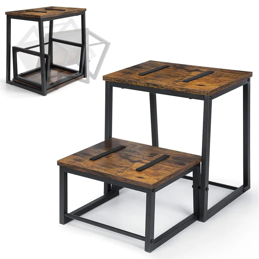 

Wood Step Stool For Adults Bedside Steps For High Beds Two Step Stools With 550Lbs Load Acity 3 In 1 Heavy Duty Stepping Stool