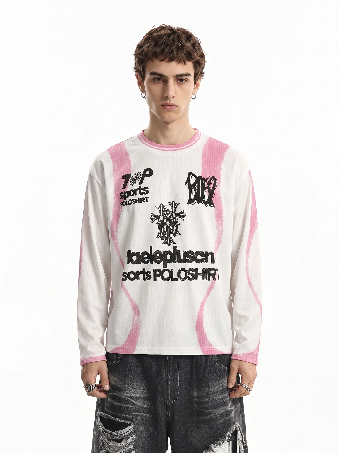 BETEBULE American High Street Graffiti Print Color Block Long Sleeve Men's T-shirt Sporty Style Autumn New Arrival