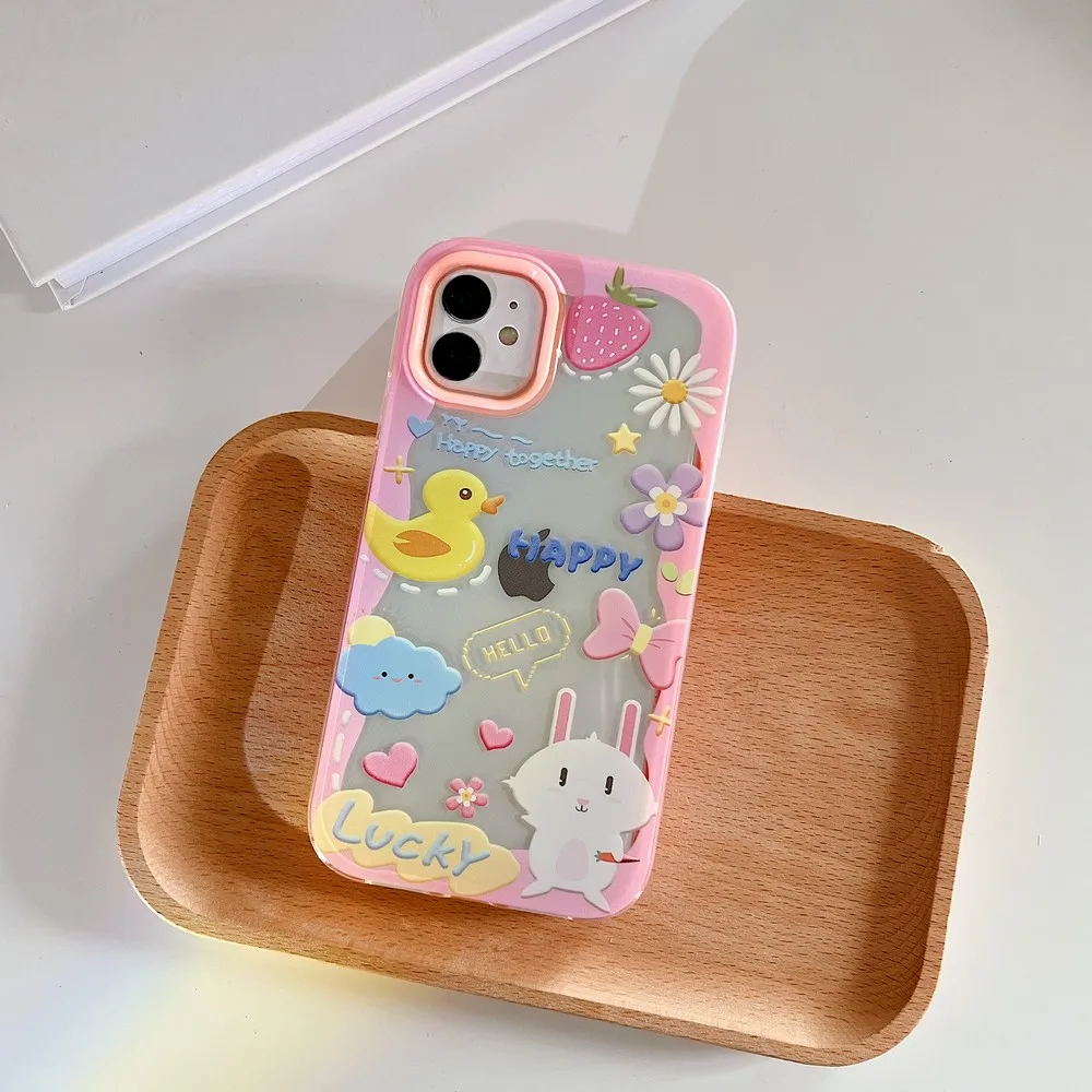 Cartoon three in one dinosaur and duck Shell For iphone 11 12 13 Pro Max XS X XR 7 8 plus SE 2020 Cases Cover