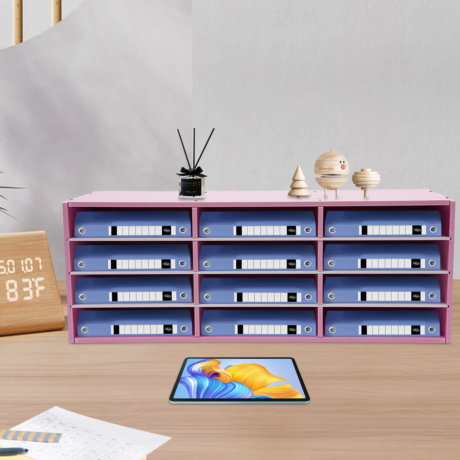 Pink 12-Slot Mail Sorter Organizer(Thickened Material&Rectangular Structure) - Stable Anti-Tipping&Top Platform, Stores Cables