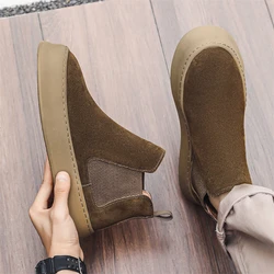 Fashion Brand Men Genuine Leather Mid Top Boots with British Style Autumn Winter Men Anti Slip and Wear-resistant Chelsea Boots