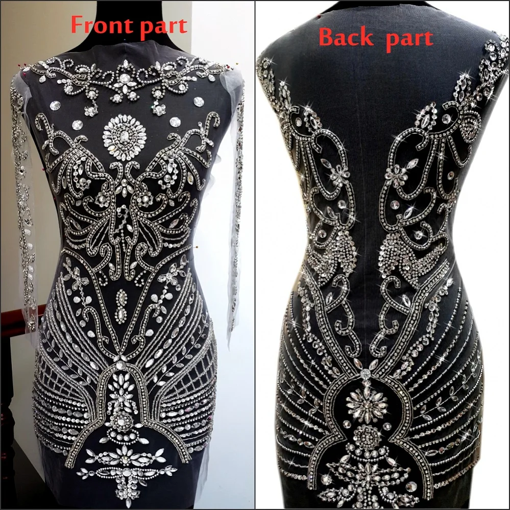 Hand Made Custom Wedding Pageant Ball Dress Sew on Rhinestones Crystal For Diy Designer Tailored Patch Appliqued Bodice silver