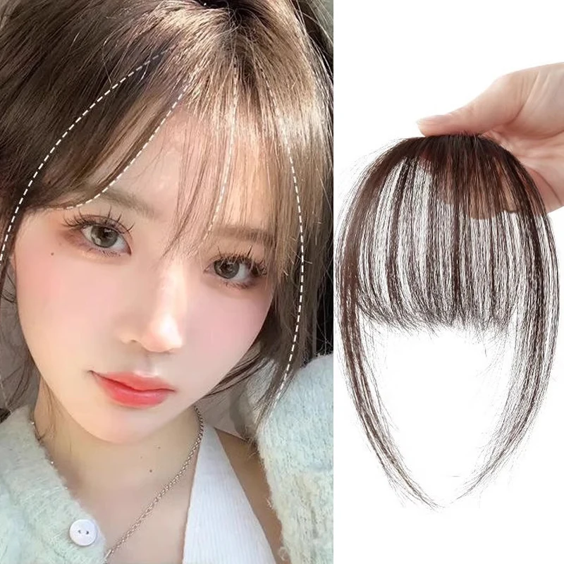 Fashion Synthetic Hair Bangs Hair Extension for Women Fake Fringe Hair Clip on Bangs Light Brown HighTemperature Wigs Hair Pins