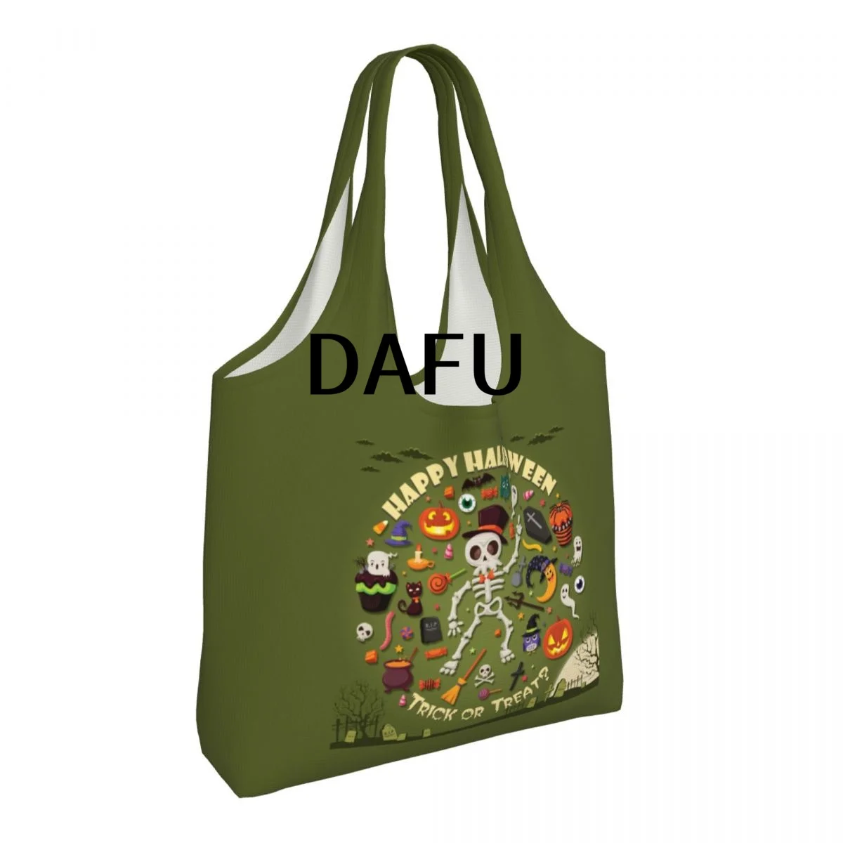 Happy Halloween Funny Halloween Print Cotton Tote Bag - Casual Commuter Shoulder Bag for Work Grocery Shopping Trick or Treat