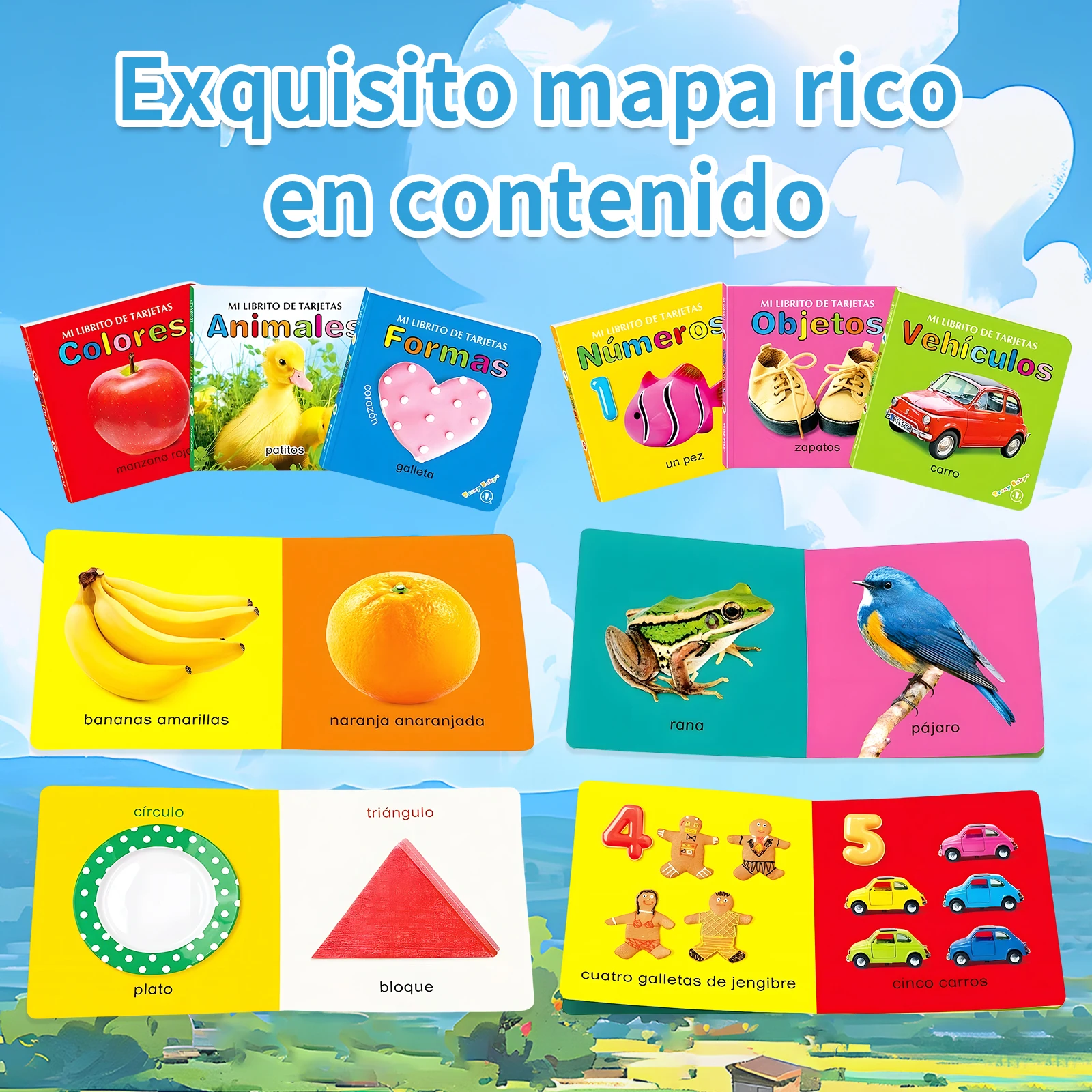 Spanish Children's Educational Book Set Ages 3-6 Cognitive Enhancement Book & Alphabet Word Study Cards Puzzle Enlightenment