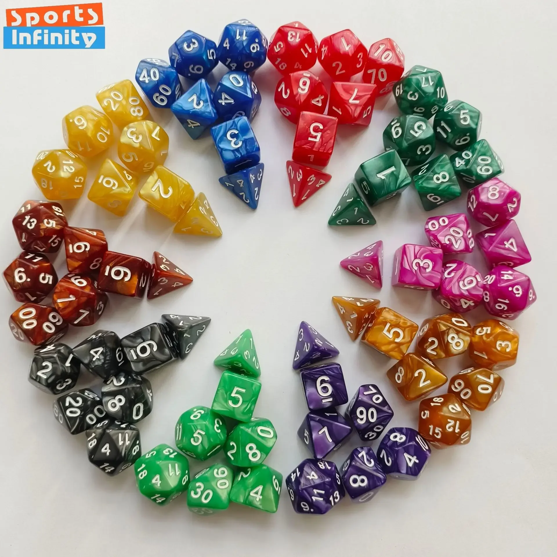 7pcs/set Colorful Pearl Pattern Polyhedral Dice Number Dice Kit for DND PRTG RPG Running Team Table Board Game Dnd Dice Set