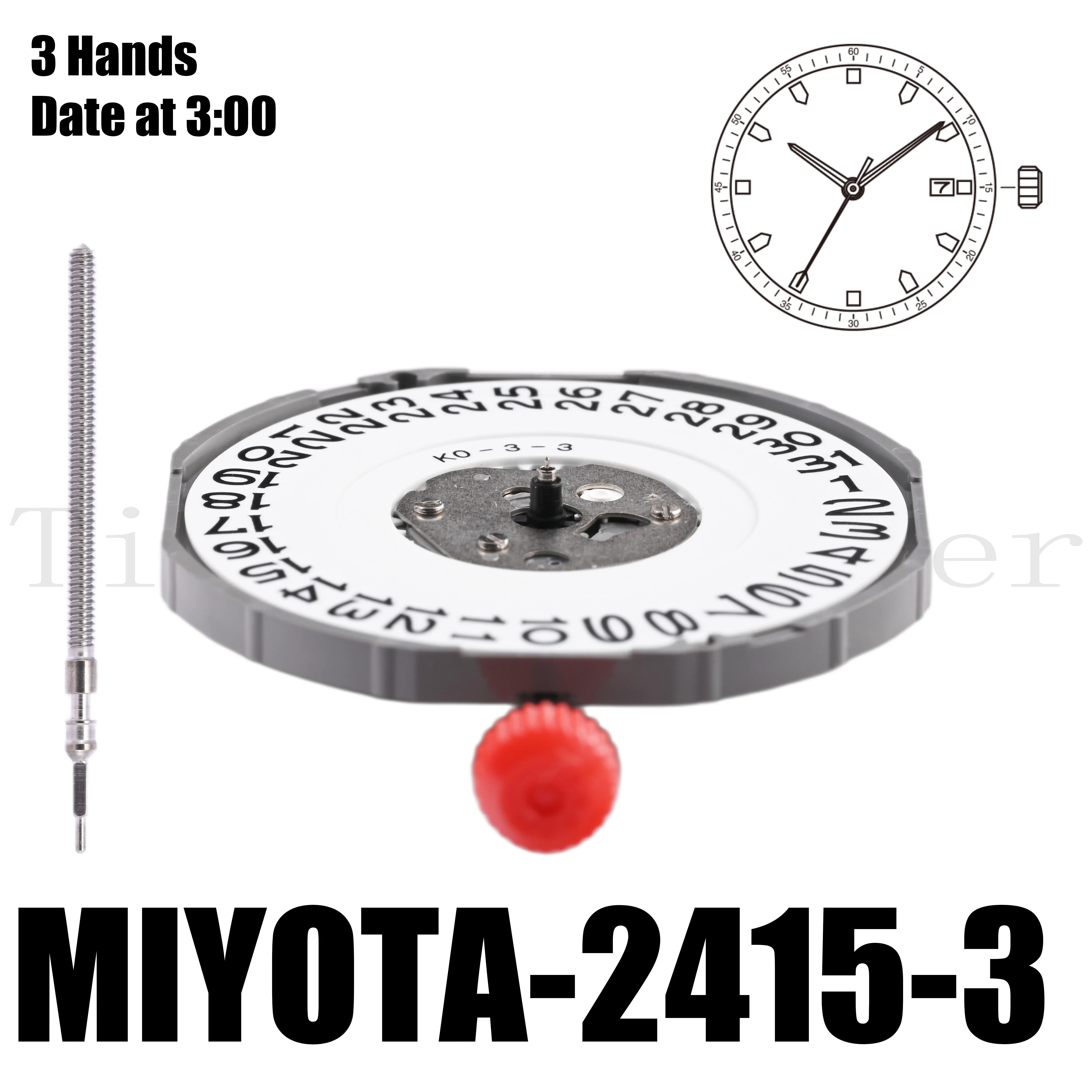 2415 Movement Miyota 2415 Movement Size  13 1/2’’’ Height  4.35mm Accuracy ±20 sec per month 3 Hands Date at 3:00