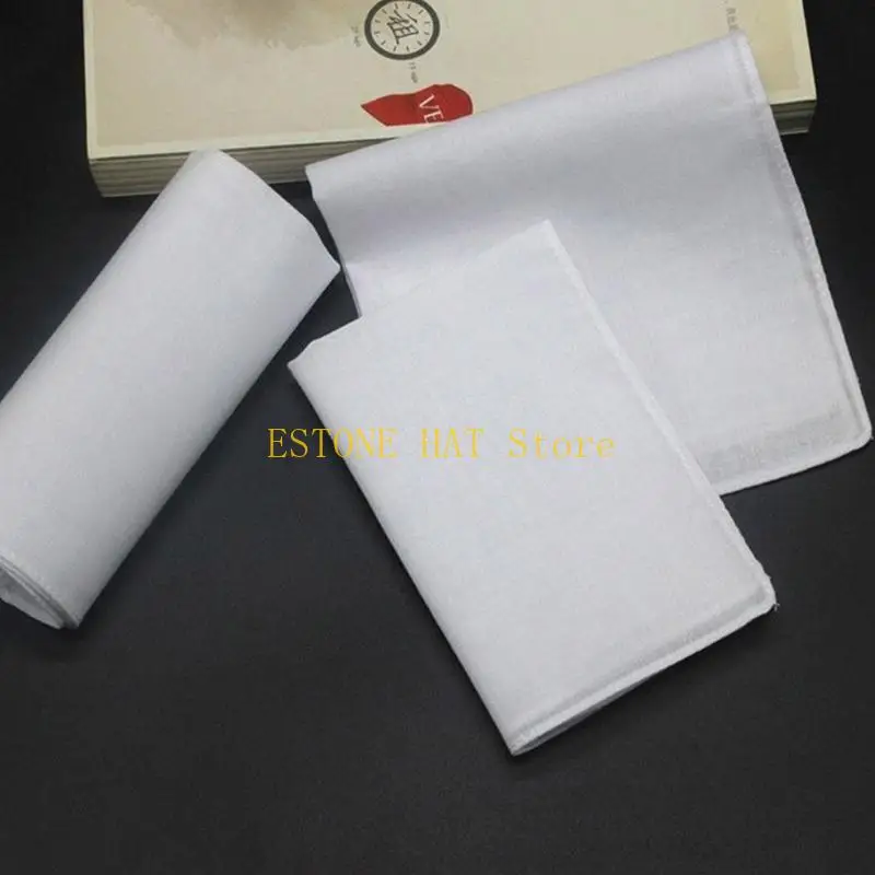 49MF ผ้าเช็ดหน้าสีขาวสำหรับผู้ใหญ่สี่เหลี่ยมจัตุรัส Super Soft Soft Waneable Hanky DIY อุปกรณ์เสริม